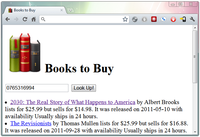 App showing a list of books