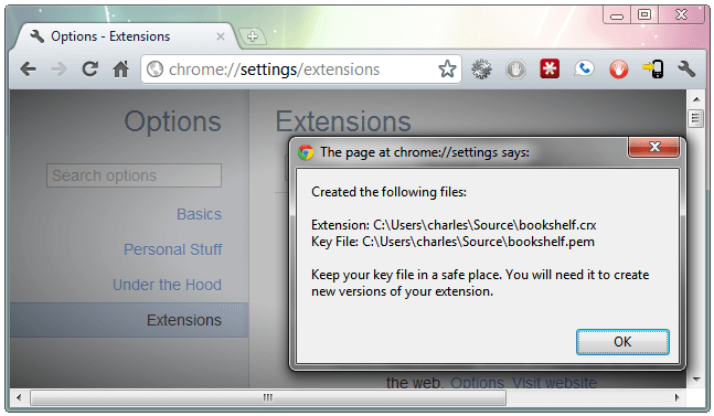 Message shown after packing